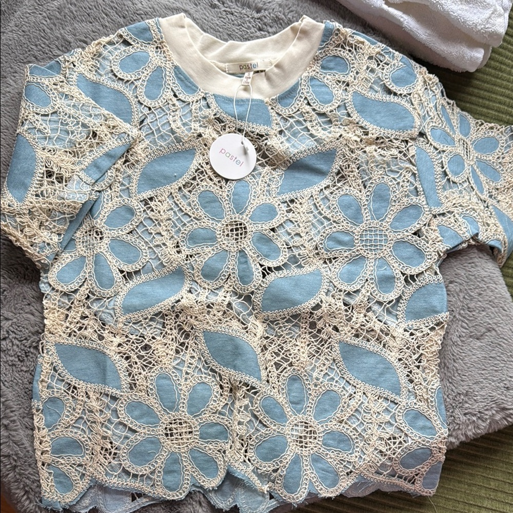 Pastels Blue and Cream Lace Blouse